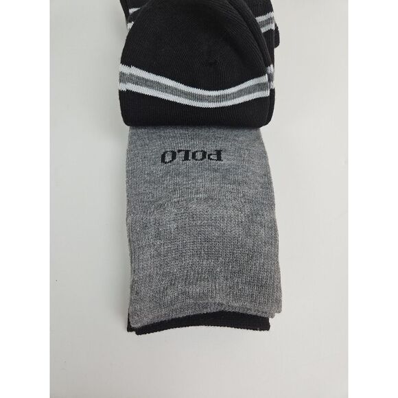New POLO RALPH LAUREN 3 Pairs Stripes Solid Dress Sock With Polo Logo Black/Grey - Picture 4 of 5